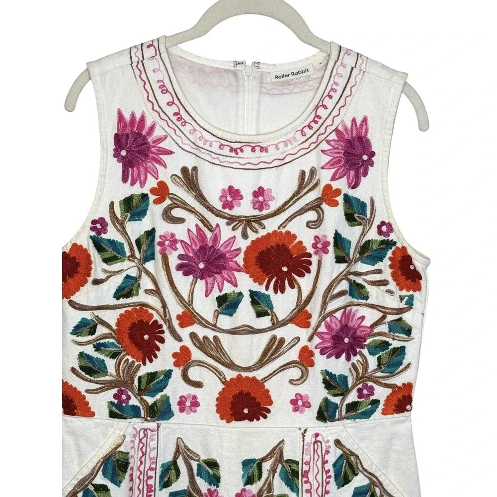 Roller Rabbit Dress Womens Small Multicolor Embroidered Floral Shift Boho
